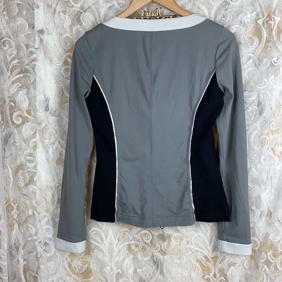 Boston Proper Sport Grey Black Zip up blazer jacket lightweight colorblock small - Picture 10 of 11